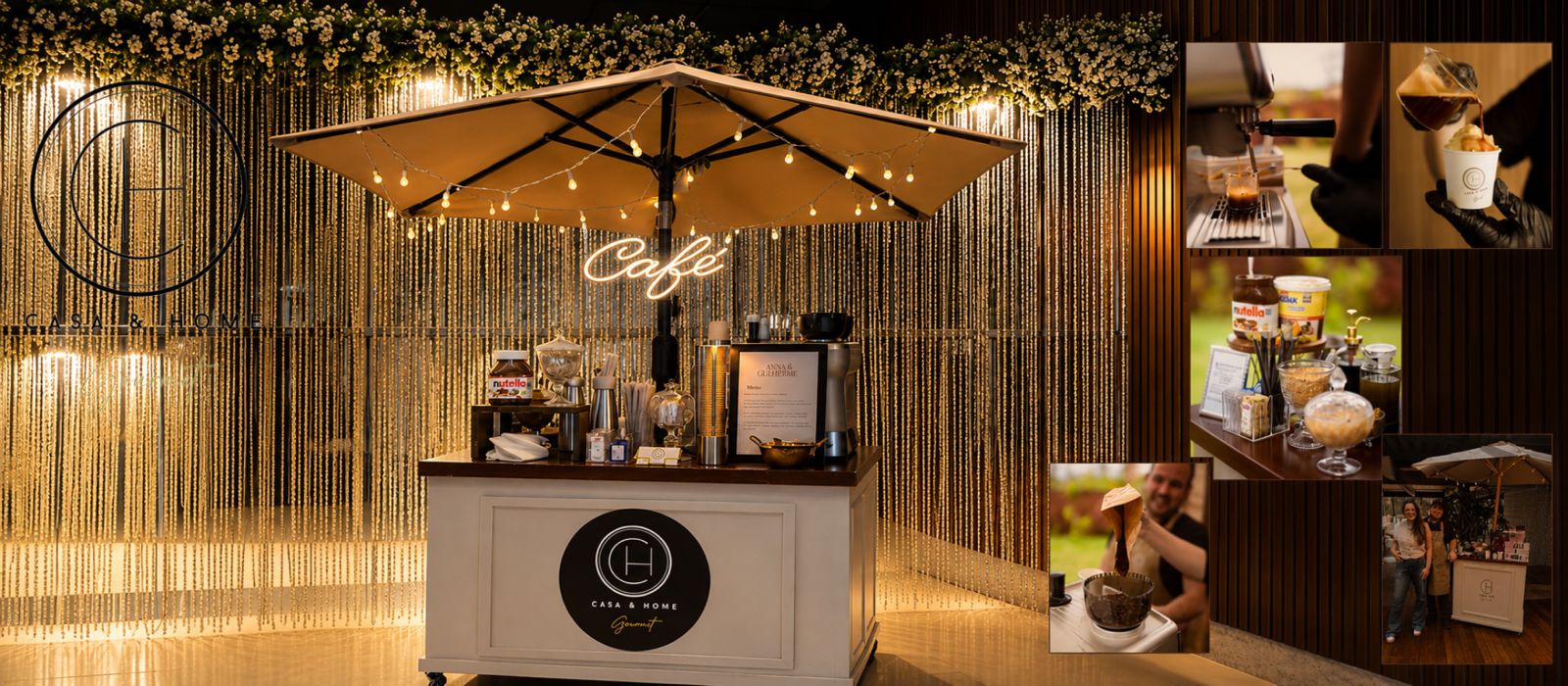Estação de café gourmet montada em um evento